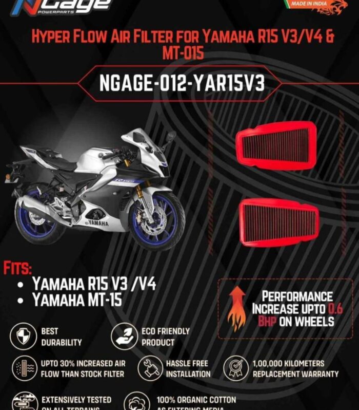 Hyper Flow Air Filter For yamaha R15 V3 / R15 V4 / MT 15 - Ngage