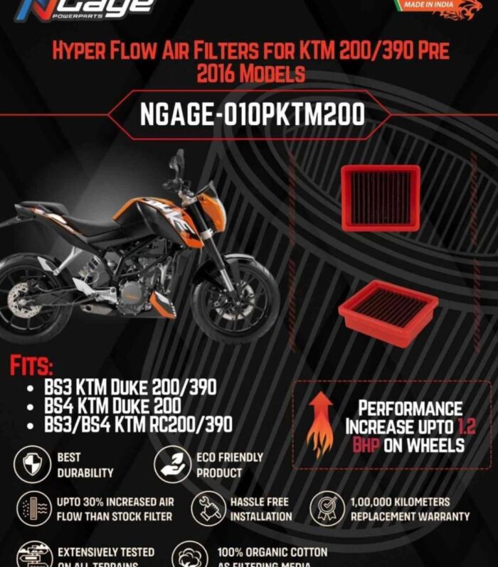 Hyper Flow Air Filter For KTM 200 / 390 Pre 2016 Model - Ngage