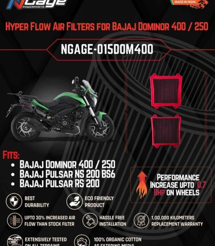 Hyper Flow Air Filter For Bajaj Dominor 400 / 250 / NS200 BS6 / RS 200 - Ngage